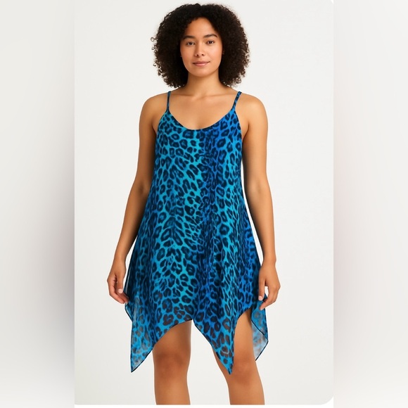 Rapz Blue Leopard Print Handkerchief Hem Dress Size Small NWT - Picture 1 of 8